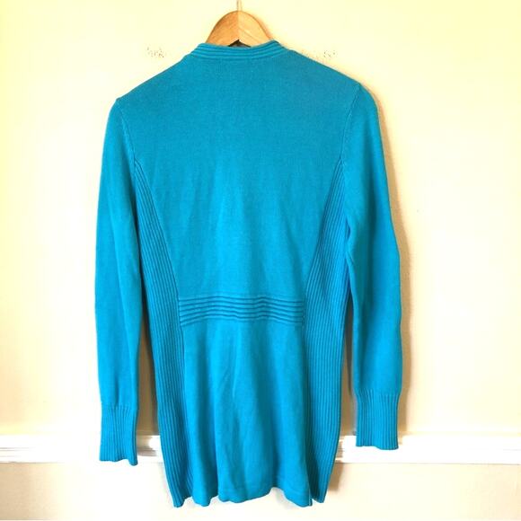 Liz Lange Cardigan Sweater Women’s Size Medium Turquoise Zip Up Coastal Cotton - Picture 4 of 9